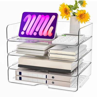 Paper Organizer Letter Tray, 4 Pack Acrylic Stackable Desk File Organizer,Ver...