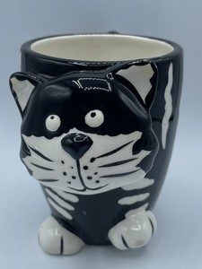 burton + BURTON Chester Cat 3D Black And White Striped Kitty Coffee Mug