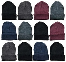 12 PK Winter Toboggan Unisex Beanie Hats Thermal Sport Assorted