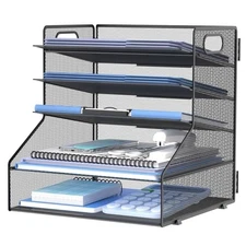 5-Tier Desk File Organizer, Metal Letter Paper Tray, Desk Organizers and Black