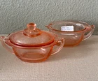 Vintage Anchor Hocking Pink Depression Glass Covered Sugar Bowl and Creamer