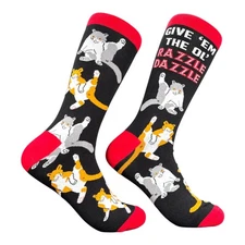 Give Em The Ole Razzle Dazzle Socks Funny Sarcastic Cat Graphic Novelty Footwear
