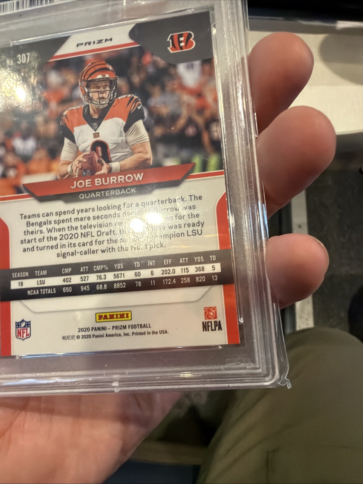 2020 Panini Prizm Joe Burrow #307 Red White & Blue Prizm RC PSA 10 view 9