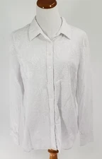 Talbots Size Medium M White on White Embroidered Shirt Top Button Front