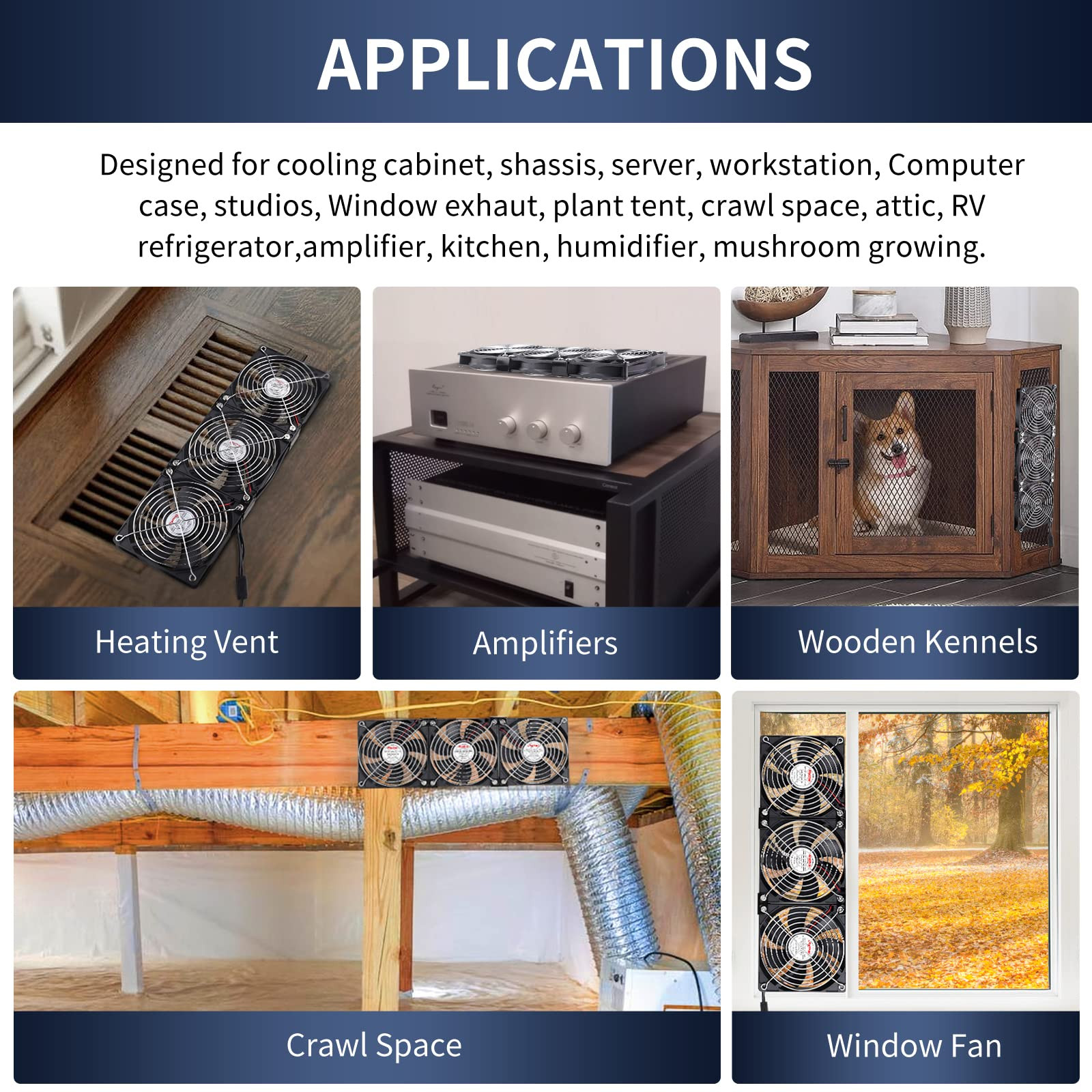 Dual Ball 3 x 120mm Computer Fan with AC Plug DC 12V Big Airflow Fans with 11...