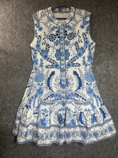 A loves A Dress Womens Large White Blue Floral Sleeveless Linen Blend Cottage