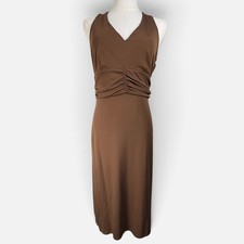 Ann Taylor LOFT Dress Womens 8 Brown Halter Midi Ruched Waist Stretch Sheath