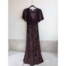 Baltic Born Chocolate Brown Velvet Wrap Maxi Dress Small Wedding Guest Formal
