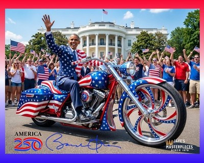 *RARE* Authentic Jaye Metcalfe, 2, Obama 250 Anniversary Poster '' Let's Ride''