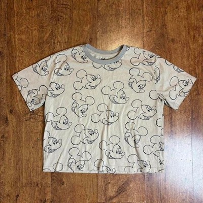 Disney all over print mickey mouse tan cream crop top with call outs  see pics