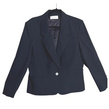 Evan Picone Blazer Womens 16 Black Vintage Single Button Made in USA Office