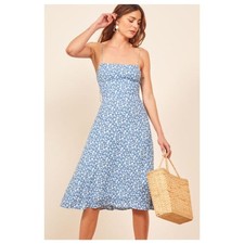 Reformation Peach Midi Dress in Marie Blue White Floral Print Women’s Sz 12