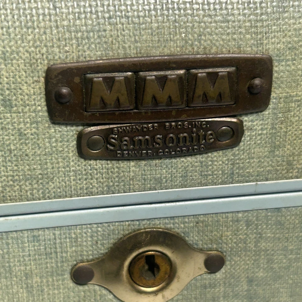 Estuche de tren tocador de equipaje Samsonite de colección estilo #4212 verde/azul mediados de siglo años 50 Foto 3 de 4