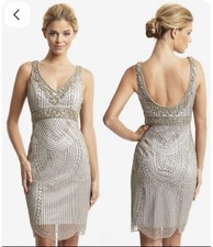 Sue Wong Nocturne Platinum Silver Beaded Empire Short Cocktail Formal Dress 4