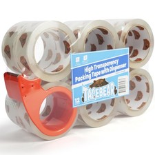 12 Rolls Heavy Duty Clear Packing Tape With Dispenser 1.88 In x 55 Yd 2.7 Mil