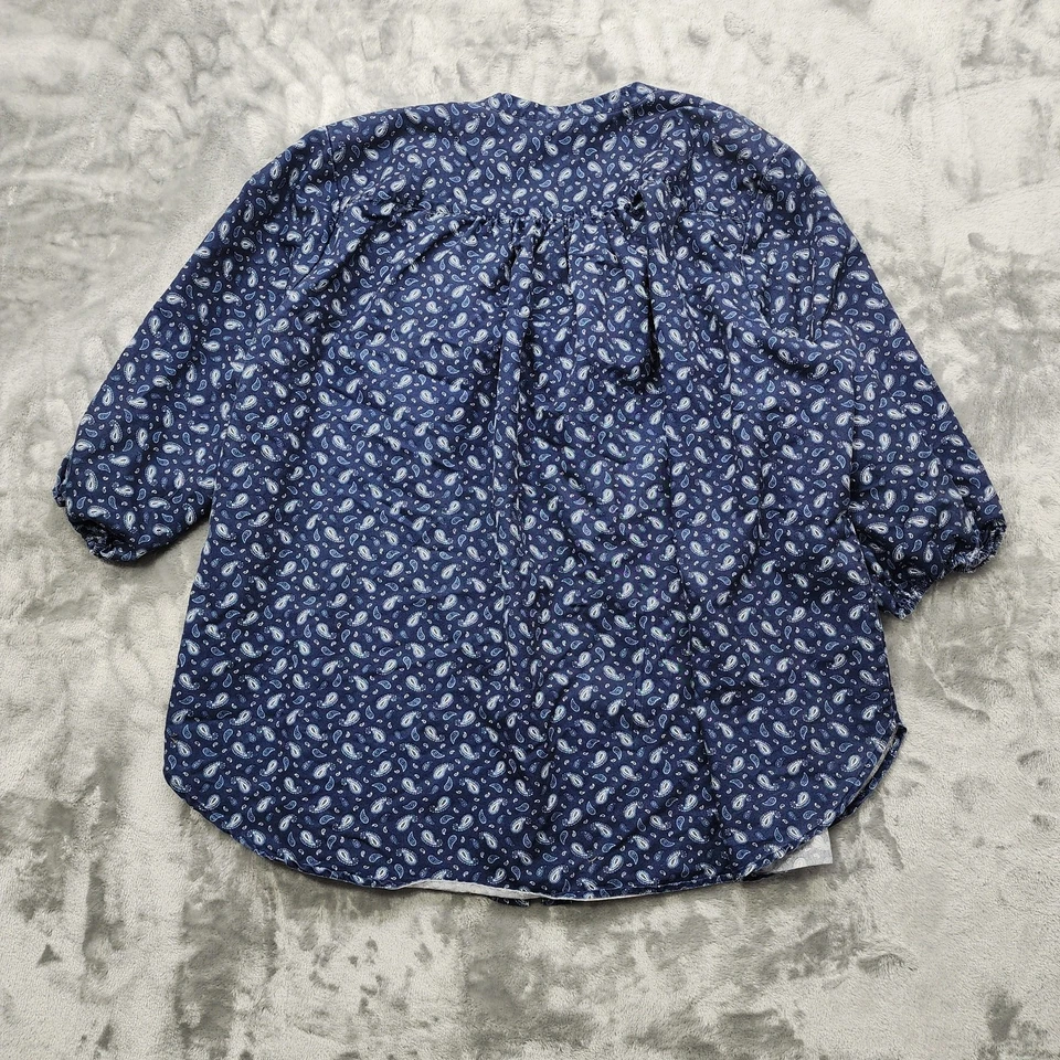 Lands End Топ женщин 2 X синий пейсли напечатано кнопка спереди половина рукава повседневный - Изображение 3 из 4