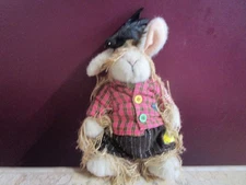 Vintage NABCO Hoppy VandeHare mohair rabbit bunny dressed as Scarecrow
