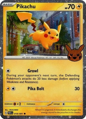 Pikachu - 018/091 - Common - Cosmos Holo (Trick or Trade 2024) - Heavily Played