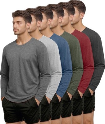 6 Pack Men Dry Fit Workout Long Sleeve Athletic Gym UPF 50+ SPF UV Sun Protec...
