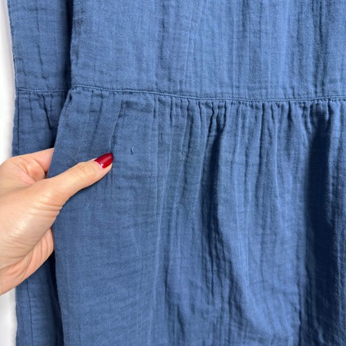 PACT Coastal Double Gauze Ruffle Maxi Dress Organic Cotton Blue size Medium - 第 7/8 張圖片