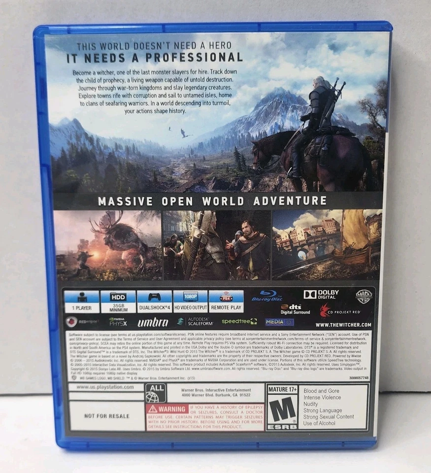 The Witcher 3 Wild Hunt (PlayStation 4, PS4, 2015) con mapa, manual y banda sonora Foto 4 de 4