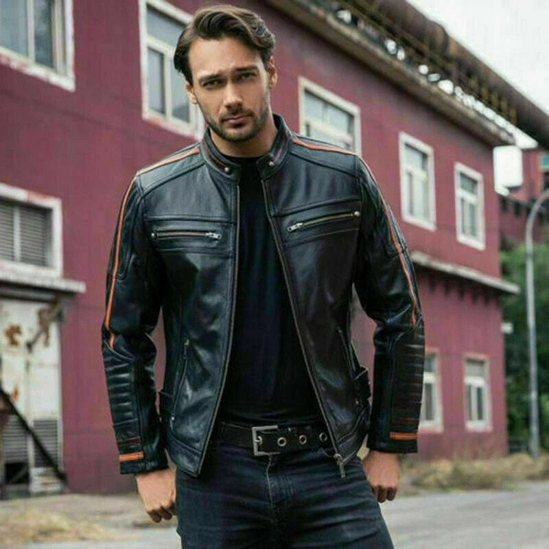 Mens slim shop leather jacket