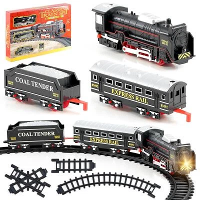 THE MAGIC TOY SHOP Classic Train Set Battery Operated with Light for Kids Durable Vintage Toy Gift