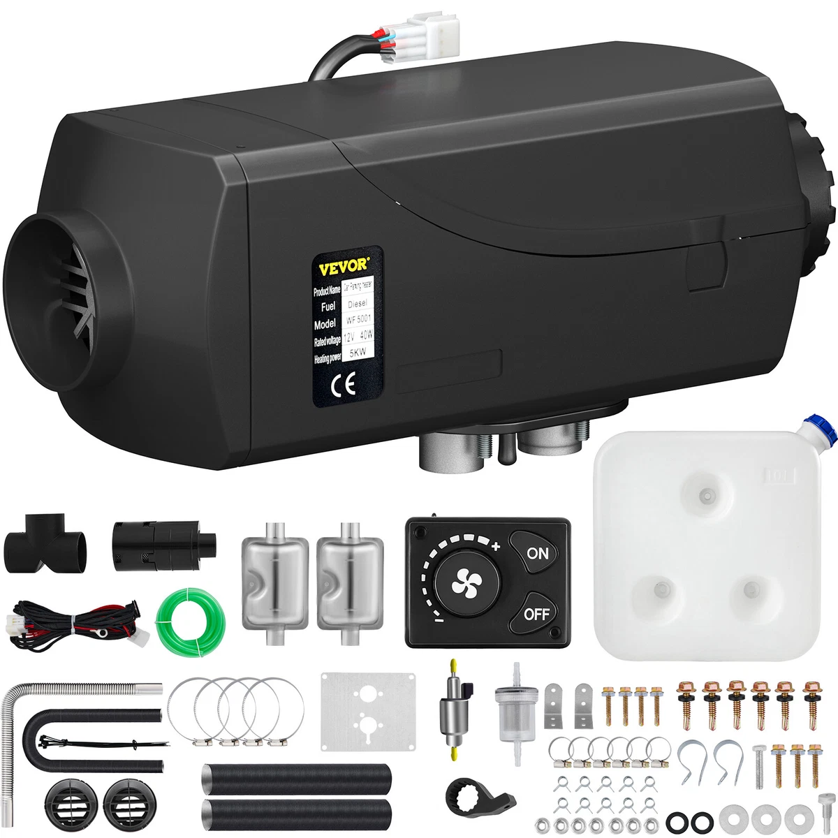 VEVOR 5KW 12V Diesel Air Heater Knob Switch Thermostat 5000W Car w/ 2  Silencers | eBay