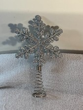 Christmas miniature tree topper silver glitter snowflake 7" tall PO9287