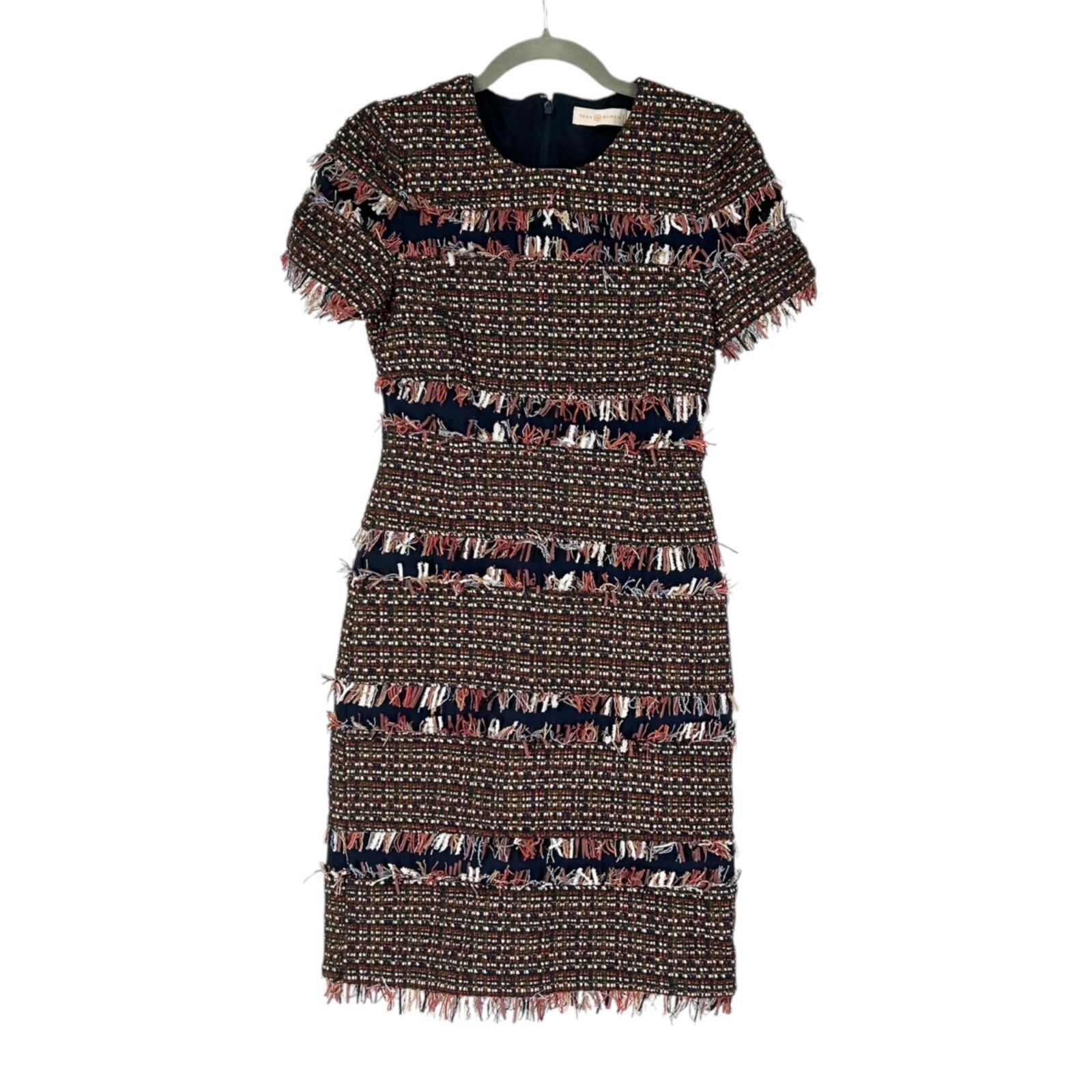 NWT Tory Burch Tweed Fringe Sheath Dress in Pixel Tweed