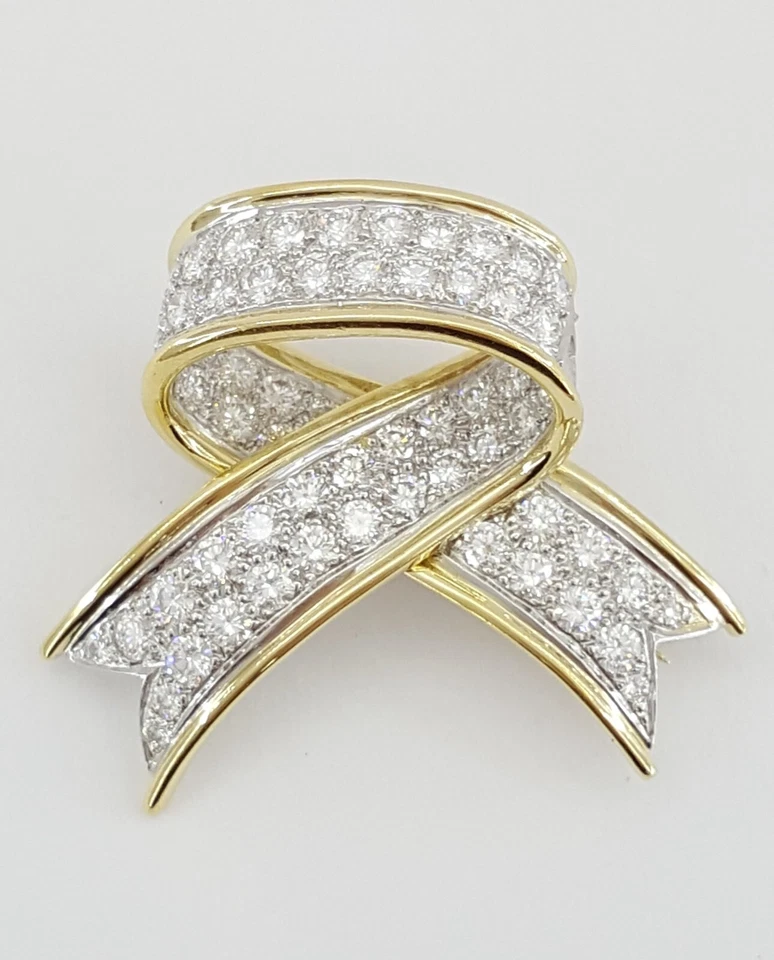 Broche prendedor colgante vintage Tiffany & Co con lazo de diamantes platino de 18 k 2,88 quilates Foto 4 de 4