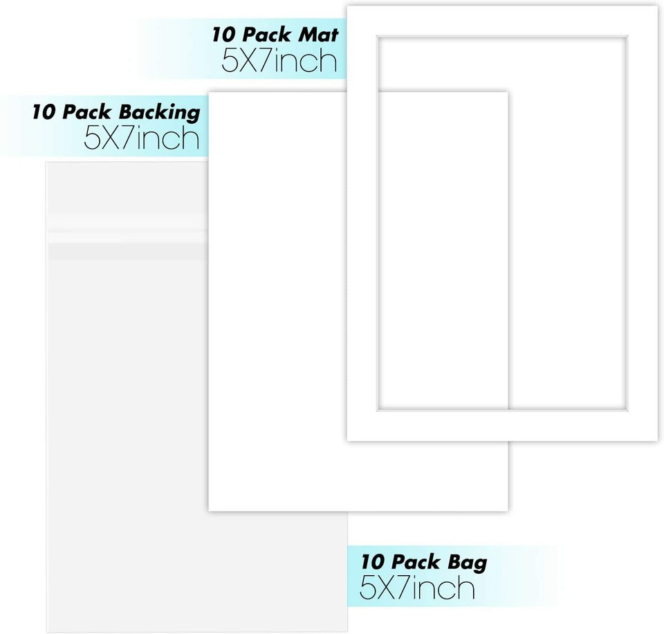 5x7 White Picture Mat Acid-Free for 4x6 Print Photo White Core Bevel ...