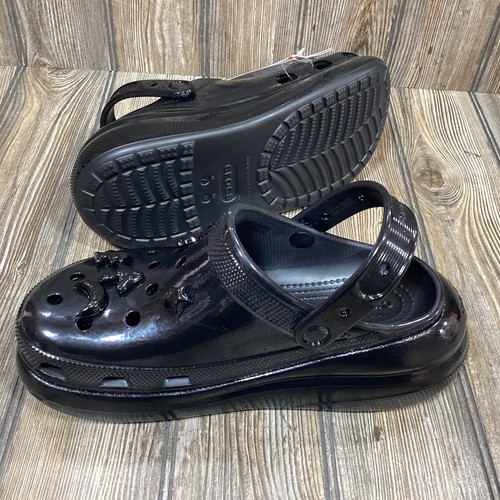 Crocs Mega Crush Chunky High Shine Clog Platform Black Glossy Womens Size 9 - 第 13/13 張圖片