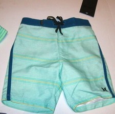 NEW Hurley aqua blue stripe board shorts boys swim trunk swimsuit sz 4T