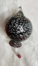 Murano Style Hand Blown Glass Purple W/Silver Fleck & Flowers Hummingbird Feeder