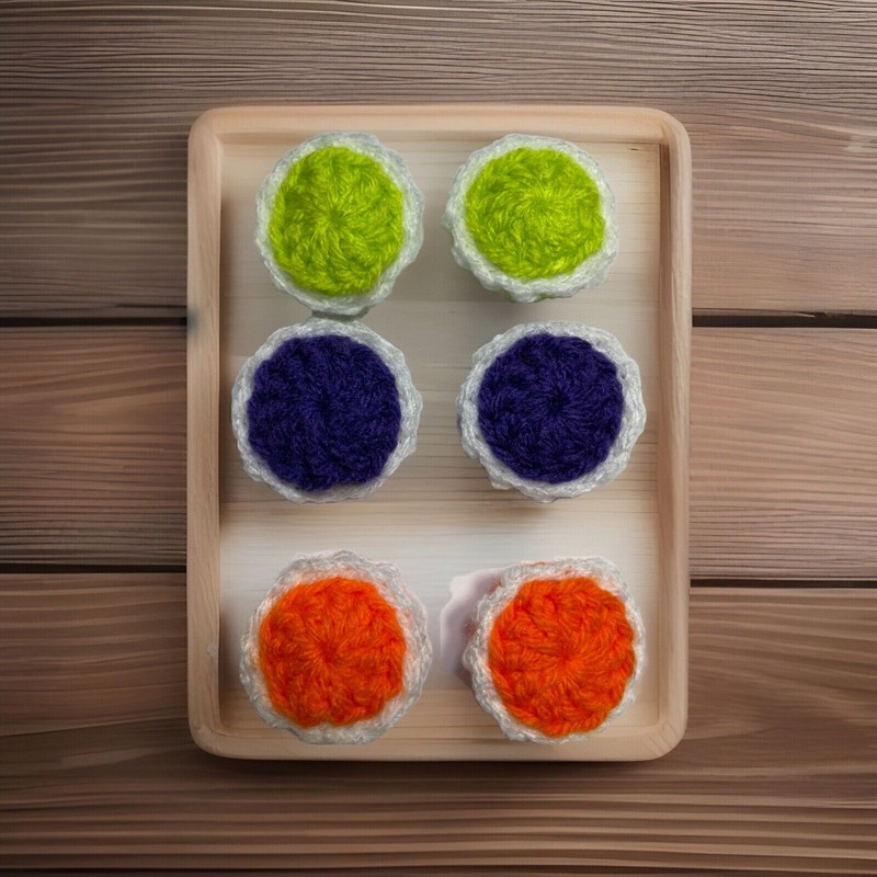 Halloween Color Theme Cat Cookie Macaron Balls 6 pc Lot Handmade Crochet Pet Toy