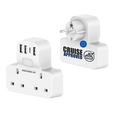 Cruise Approved 7-in-1 UK to EU Travel Adaptor (2 UK, USB, USB-C, Night Light)