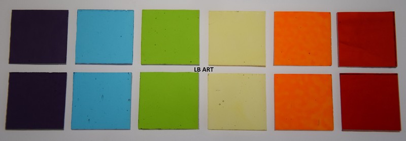 12 PIECES 1" x 1" TRANSPARENT RAINBOW COLORS BULLSEYE 3mm THICK GLASS 90 COE