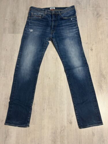 Tommy Hilfiger Herren Jeans Gr. 33/34 dunkelblau Slim Straight Slater Used Look