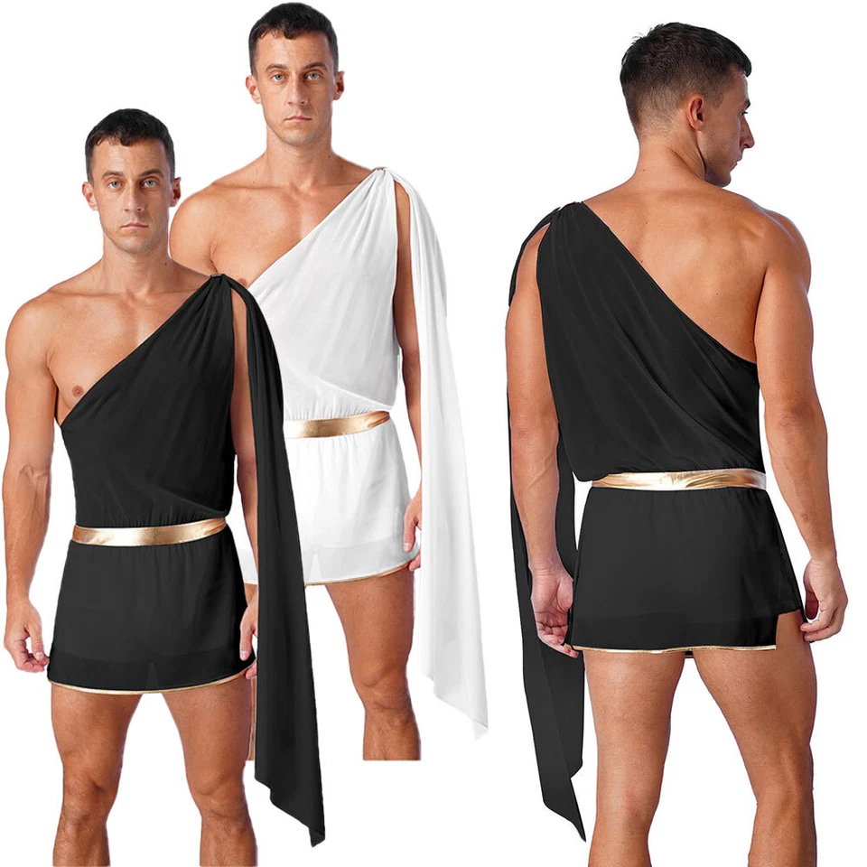 Antigua Roma Toga Para hombres Halloween Disfraz Un Hombro Pantalones Cortos Monos Foto 4 de 4