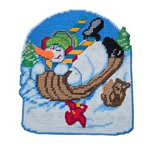 Handmade Snowman Sledding Needlepoint Wall Art Bear Cardinal