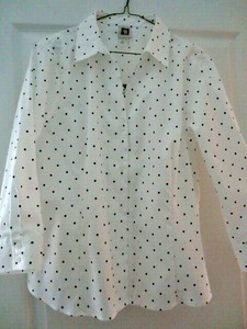 black polka dot button down shirt