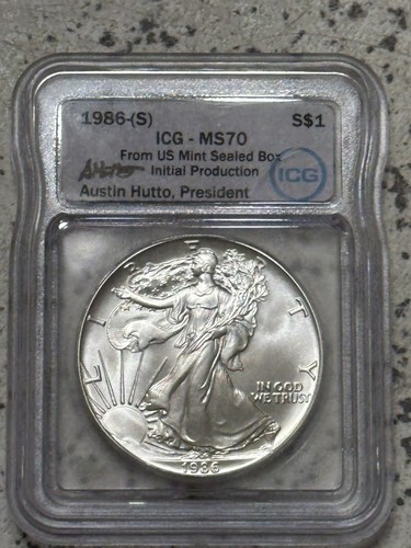 1986 Ms70 Icg Austin Hutto Silver Eagle From US MINT SEALED BOX population of 26