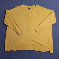 H by Halston Woman's XL Yellow Springtime V-Neck Boyfriend Sweater Pullover L/S