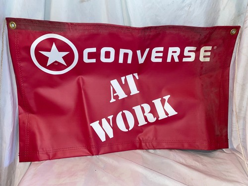 Vintage 80er Jahre CONVERSE ONE STAR AT WORK 18 x29 VINYL WANDPLAKAT SCHILD - Bild 1 von 3