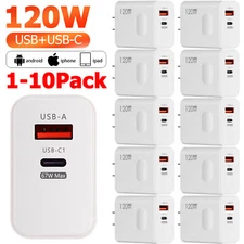 Lot of 120W Fast Charger Block USB Type C Wall Power Adapter For iPhone Samsung