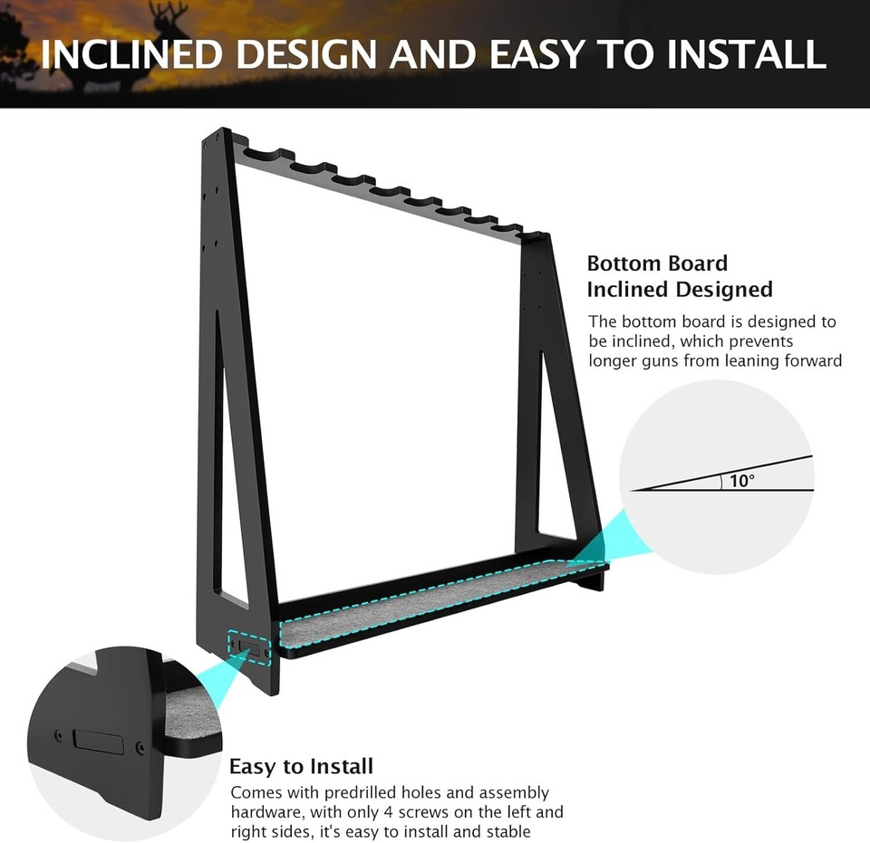 9 Rifle Long Gun Rack Wooden Shotgun Storage Holder Vertical Gun ...
