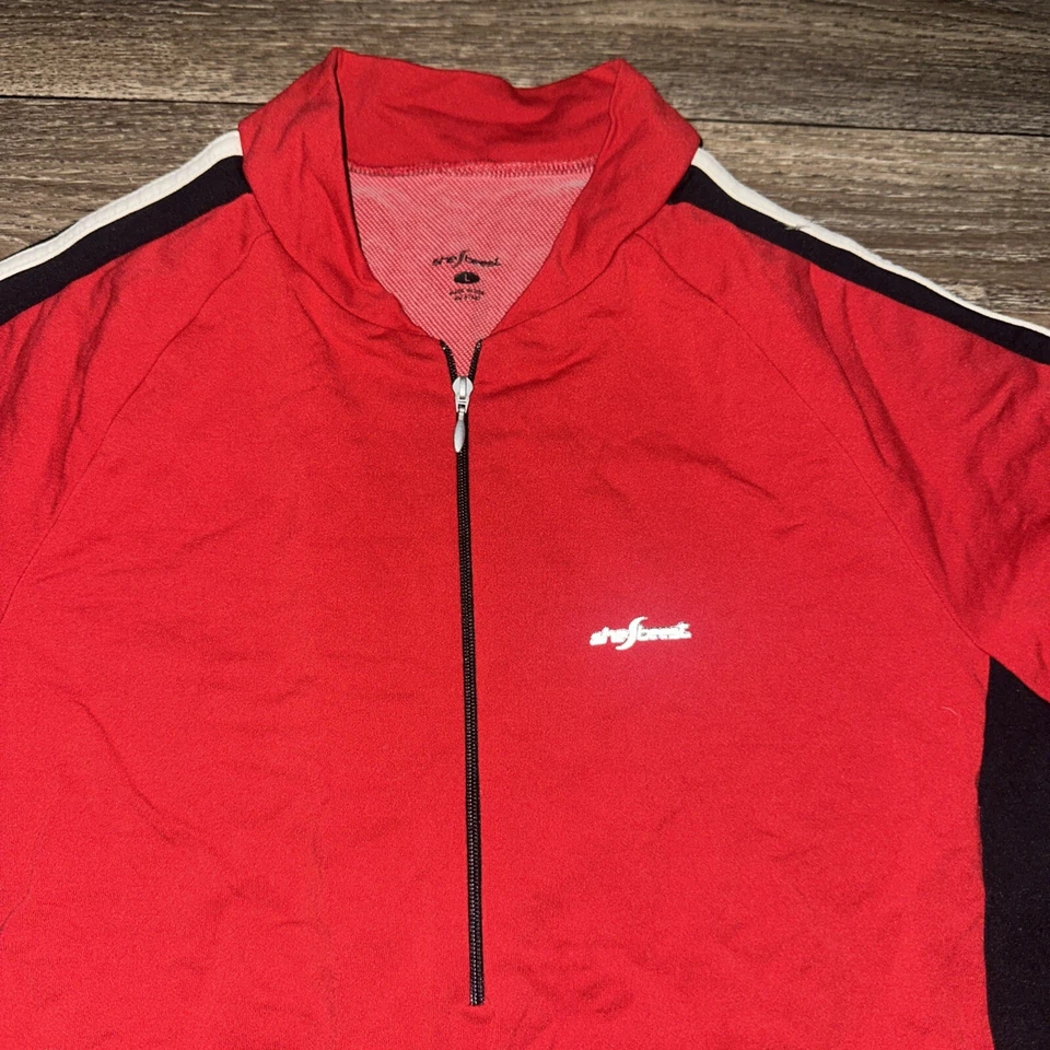 Camiseta de ciclismo She Beest para mujer grande roja media cremallera #SS Foto 2 de 4