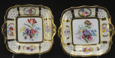 Pair of Antique Paragon 8902 Queen Mary Hand Painted 10 Inch Square Plates 1913