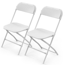 White Plastic Folding Chairs 2 Pack Heavy Duty Steel Frame 350 lb Indoor Outdoor